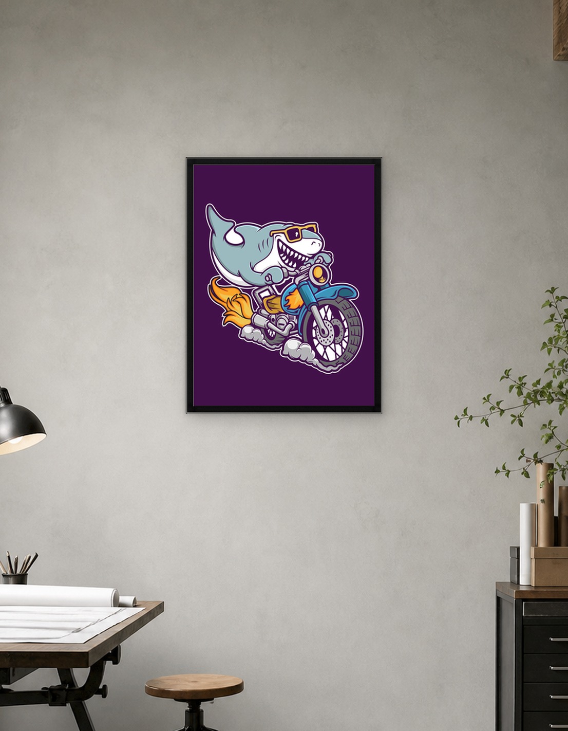 shark riding motorcycle