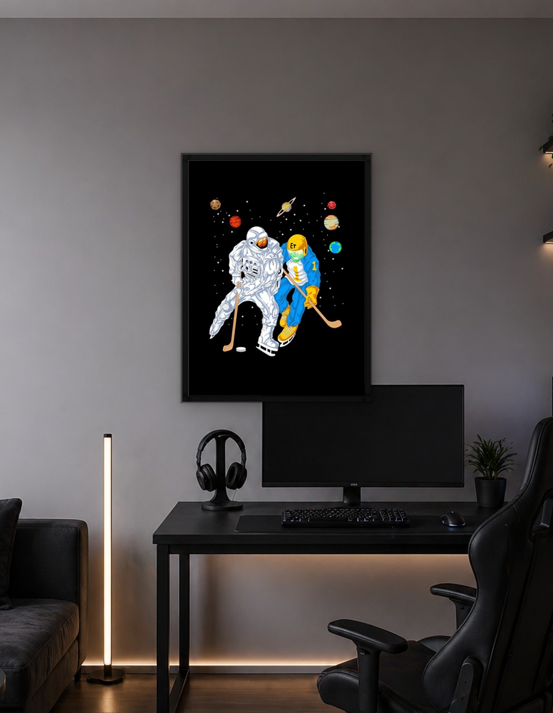 astronaut and alien hockey