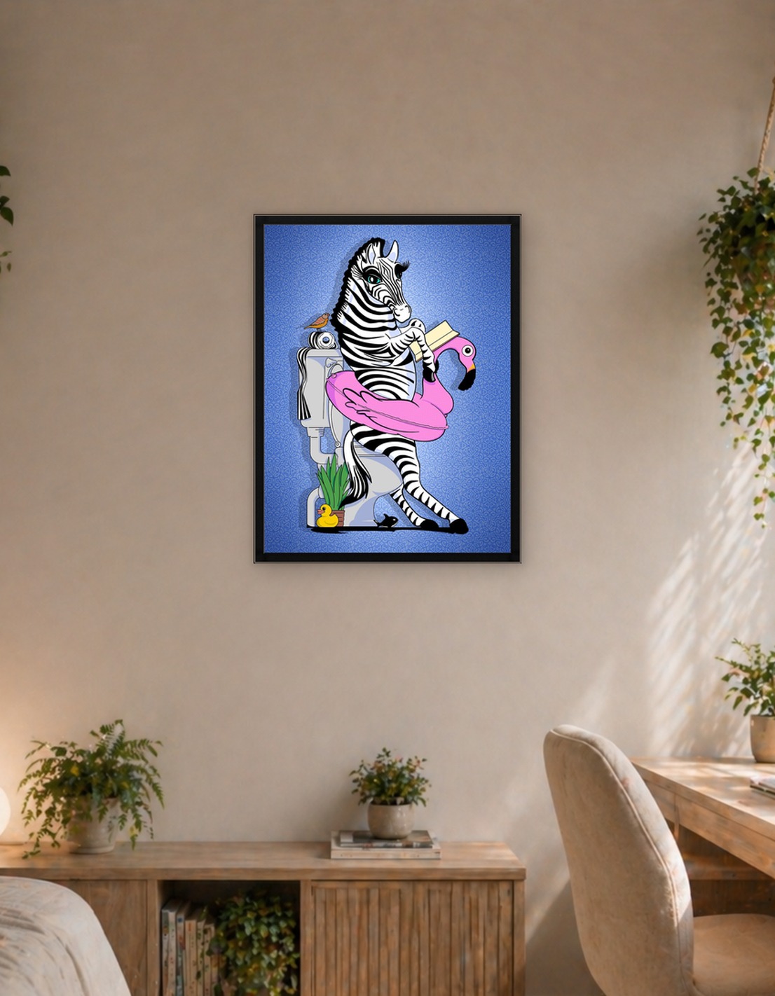 chik Zebra Reading on Toilet