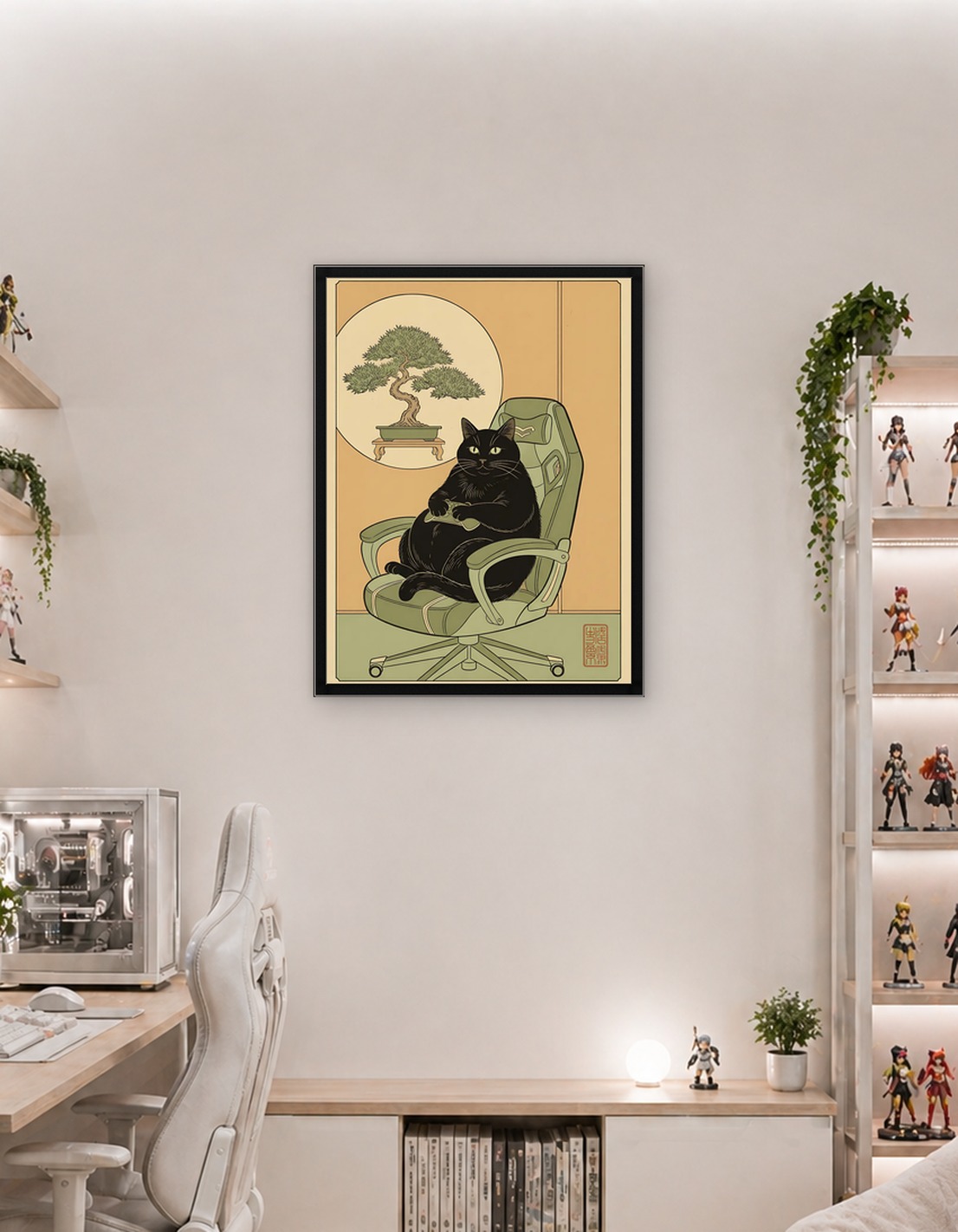 Black Cat Gamer — Japanese Ukiyo-e Style | Cat Gaming Poster | Gamer Room Decor