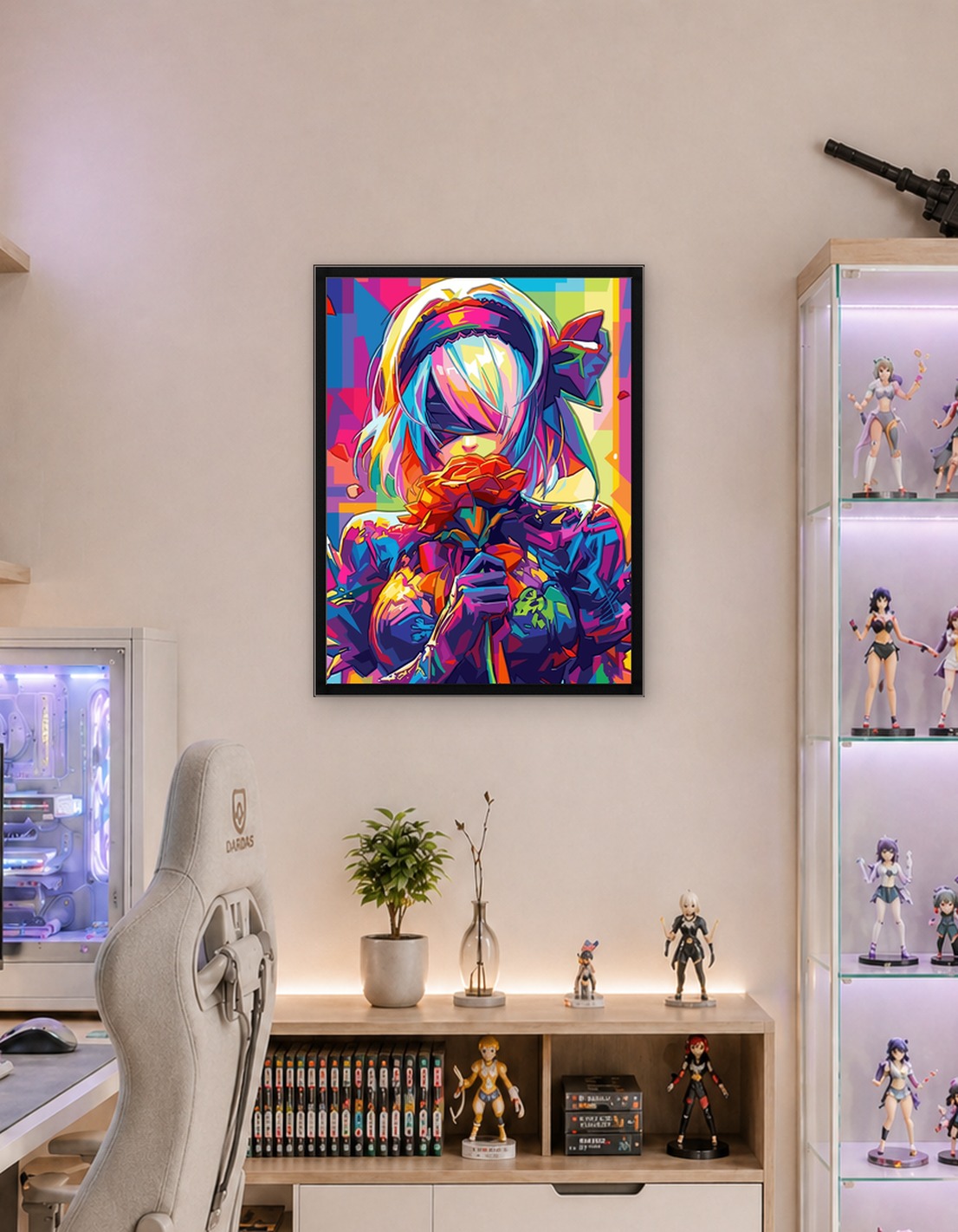 2B Holding a Rose in Pop Art Style