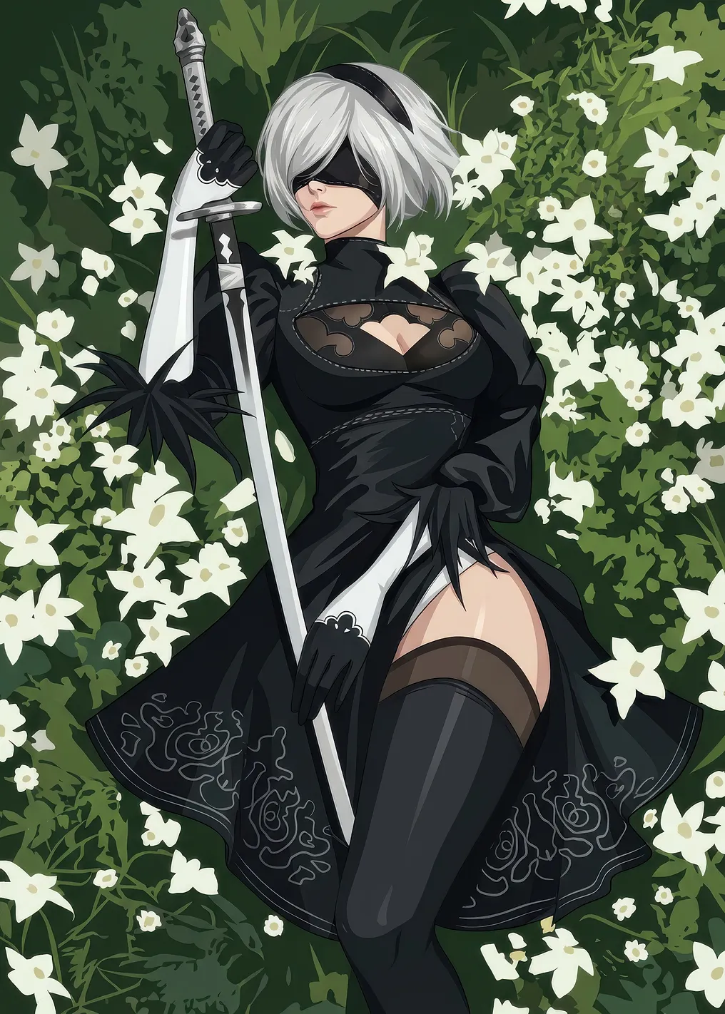 2B в поле цветов
