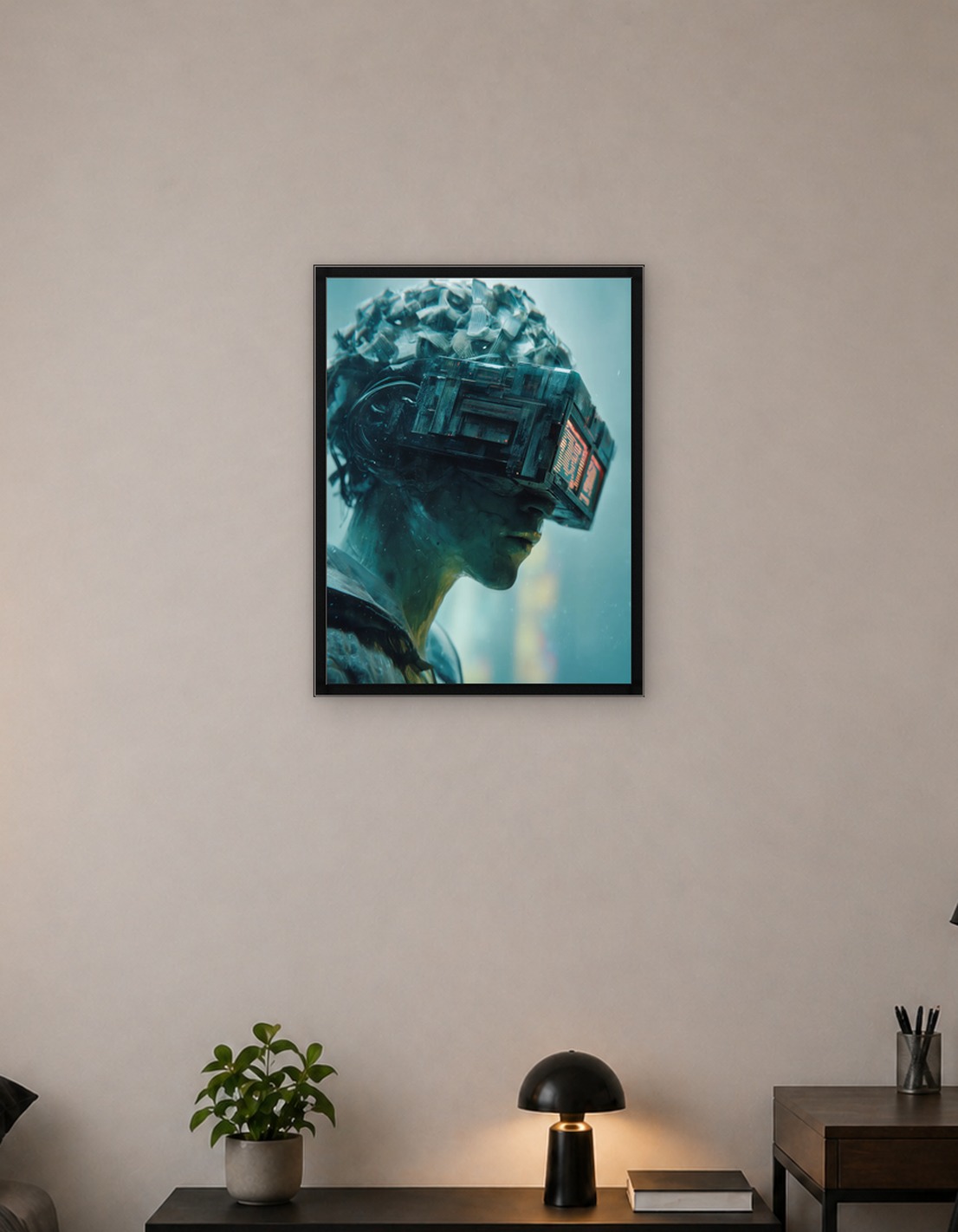 Future Vision – Cyberpunk AI Sculpture Wall Art
