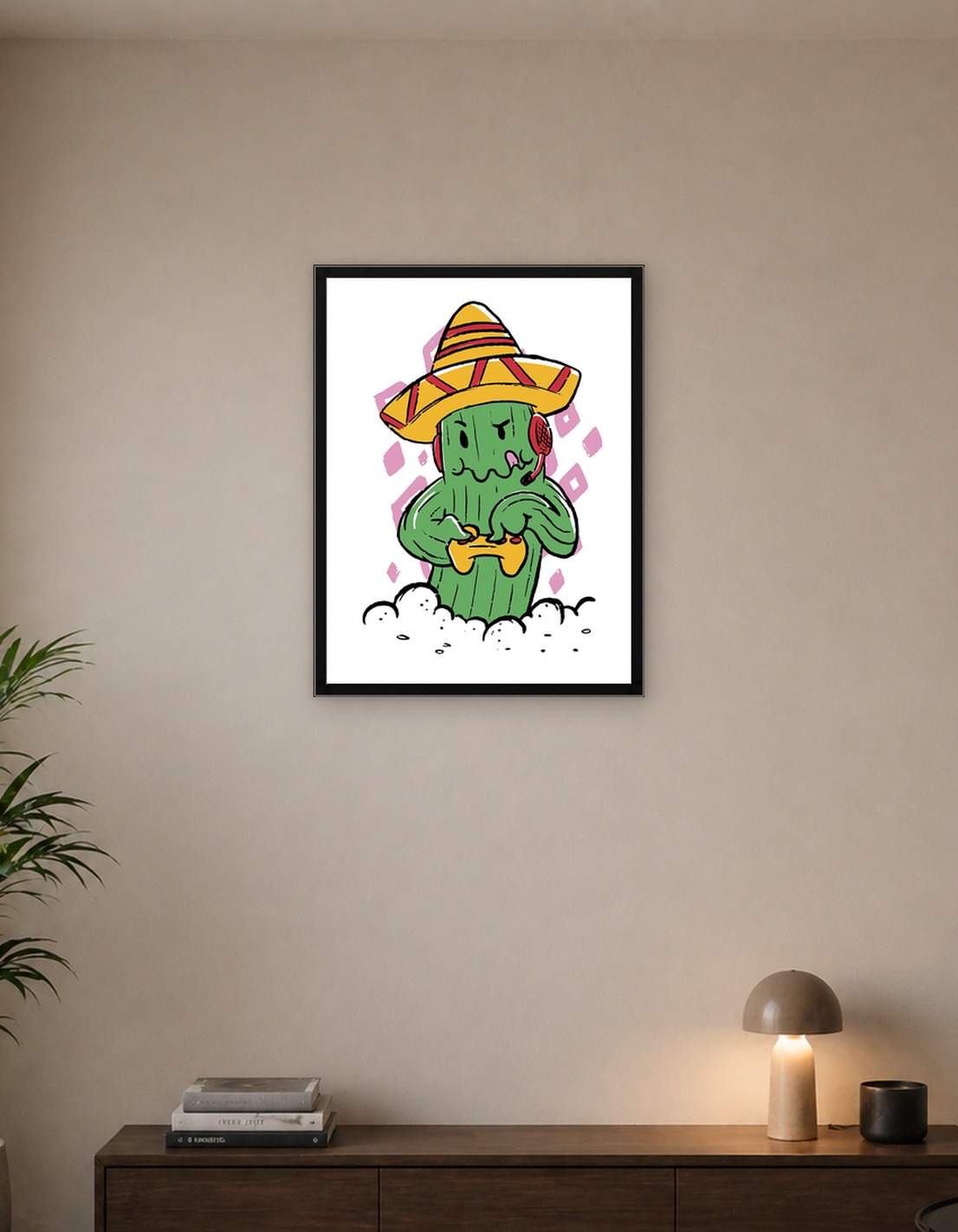 Gamer Cactus with Sombrero and Headset