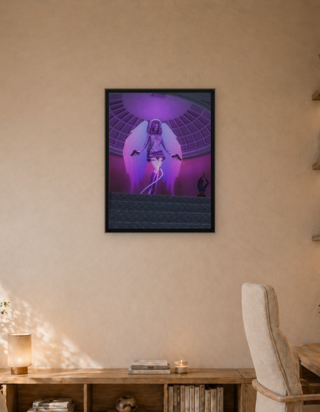Holographic Angel with Guns