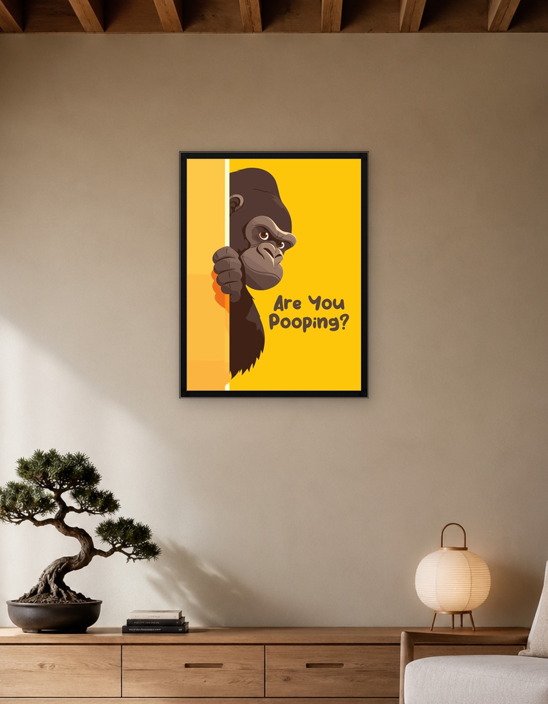 Gorilla Peeking and Asking a Question
