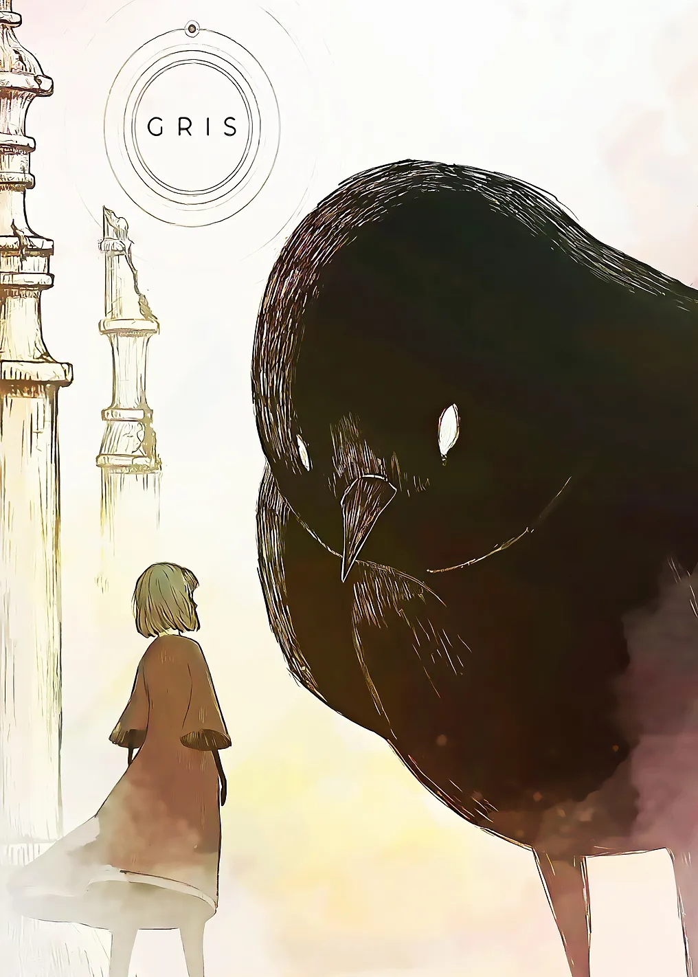 Gris game art with girl and bird