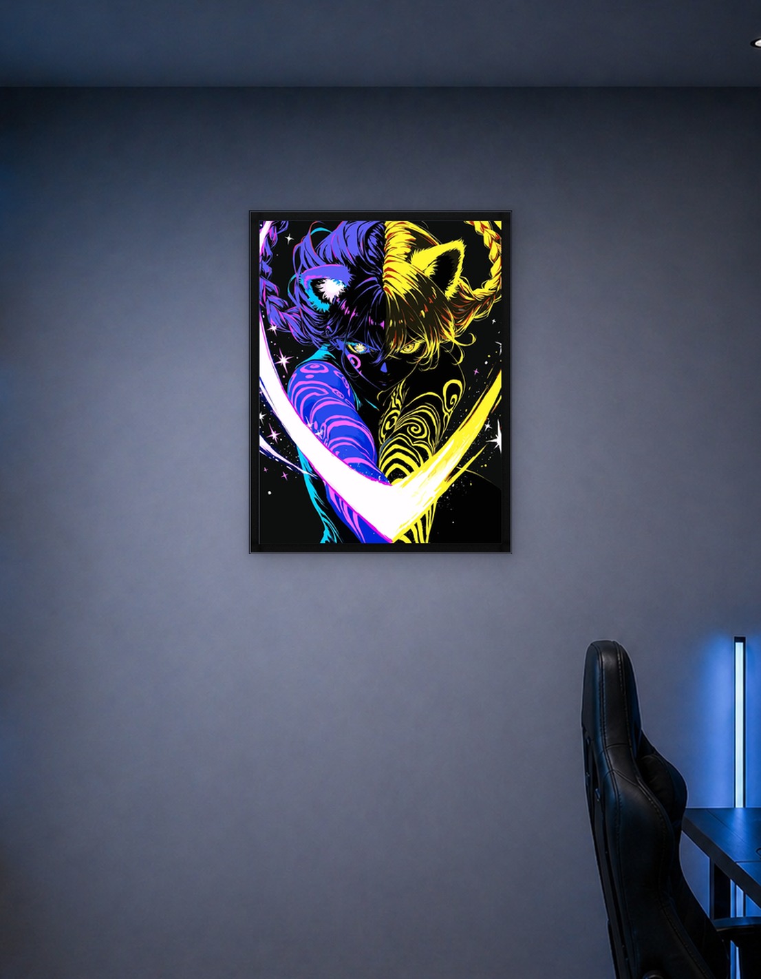 Dual-toned Anime Character with Glowing Eyes