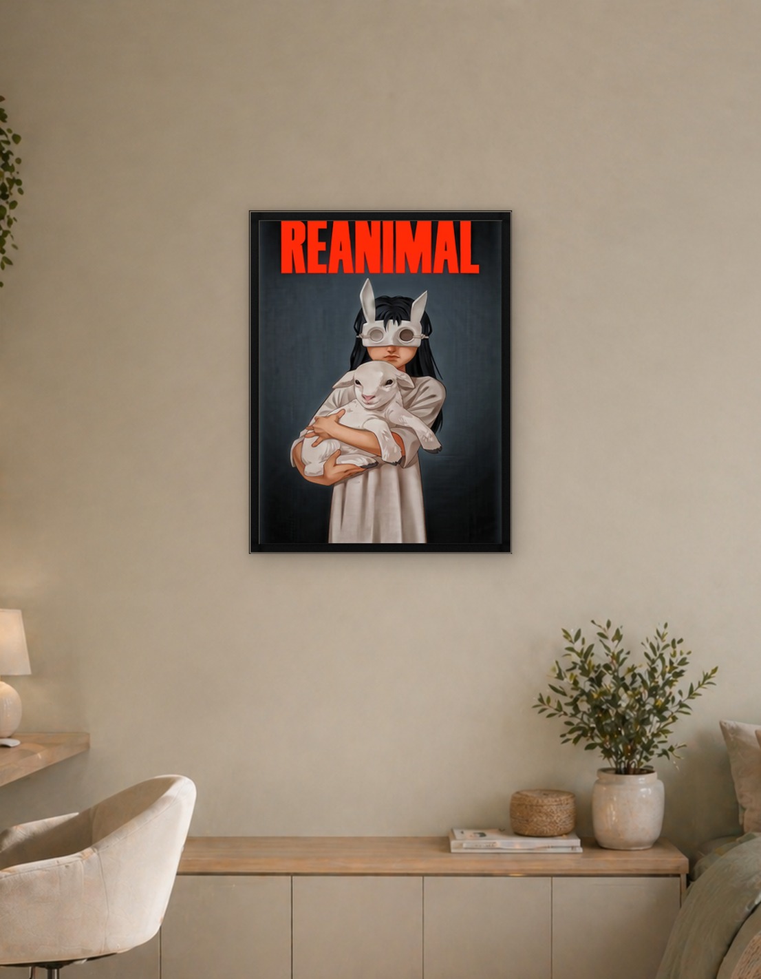 Girl in Bunny Mask Holding Lamb