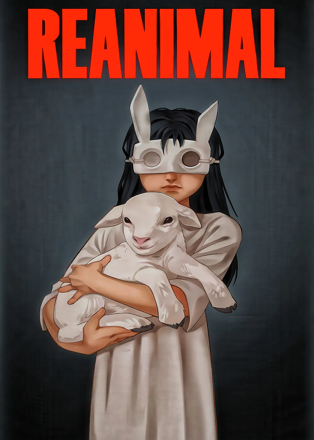 Girl in Bunny Mask Holding Lamb