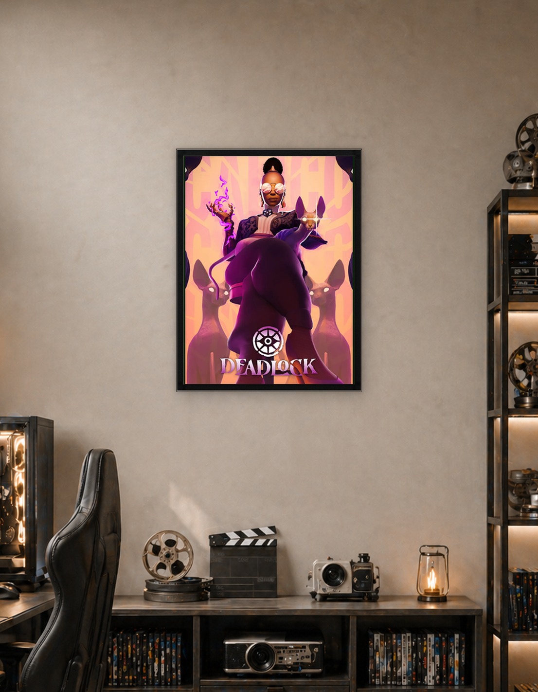Deadlock Game Art with Character and Cats