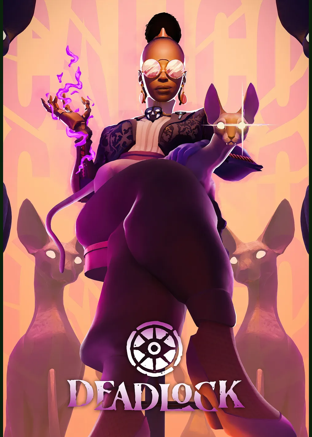 Deadlock Game Art with Character and Cats