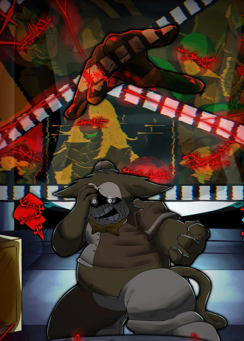 Deltarune: Distressed Foxy Character in Glitched Scene