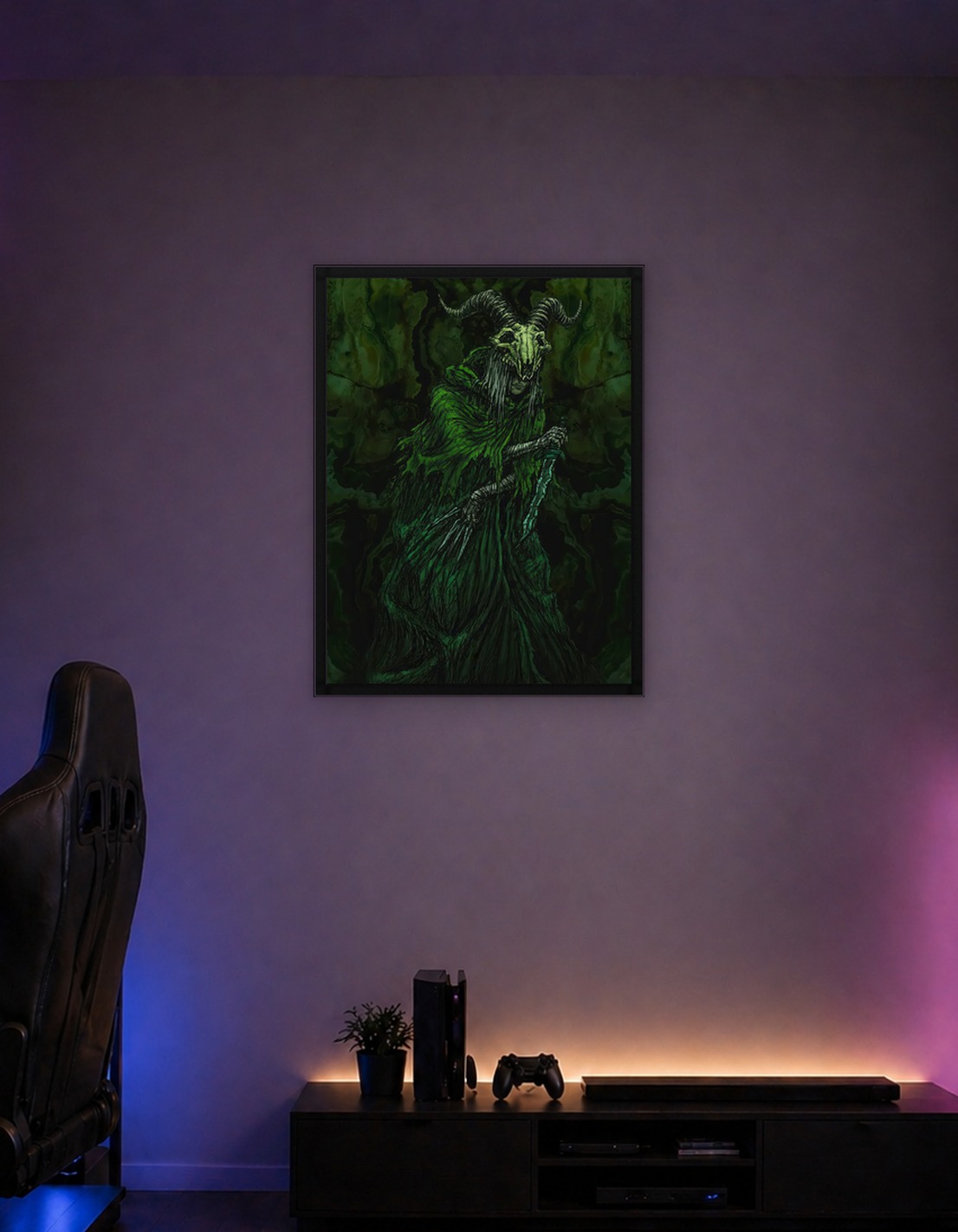 Demonic Figure with Goat Skull Mask