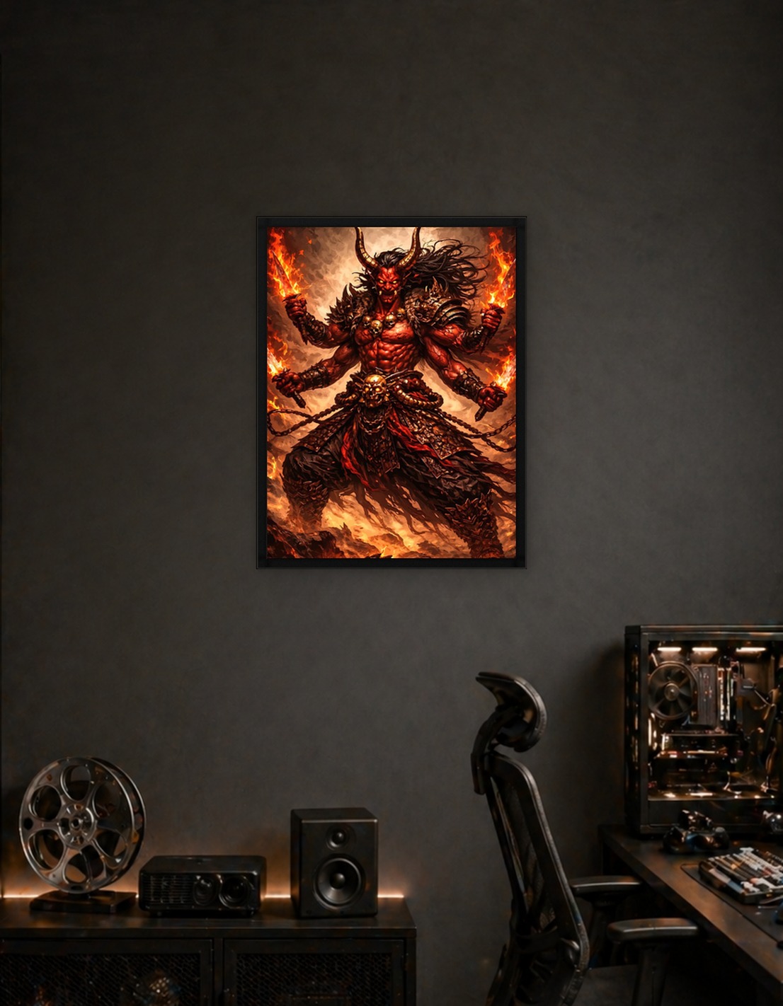 Demonic Warrior with Fiery Swords