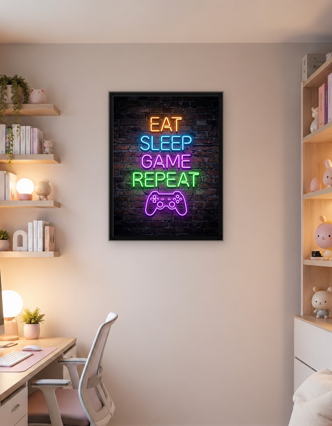 Ешь, спи, игра повторяй неоновую вывеску 3