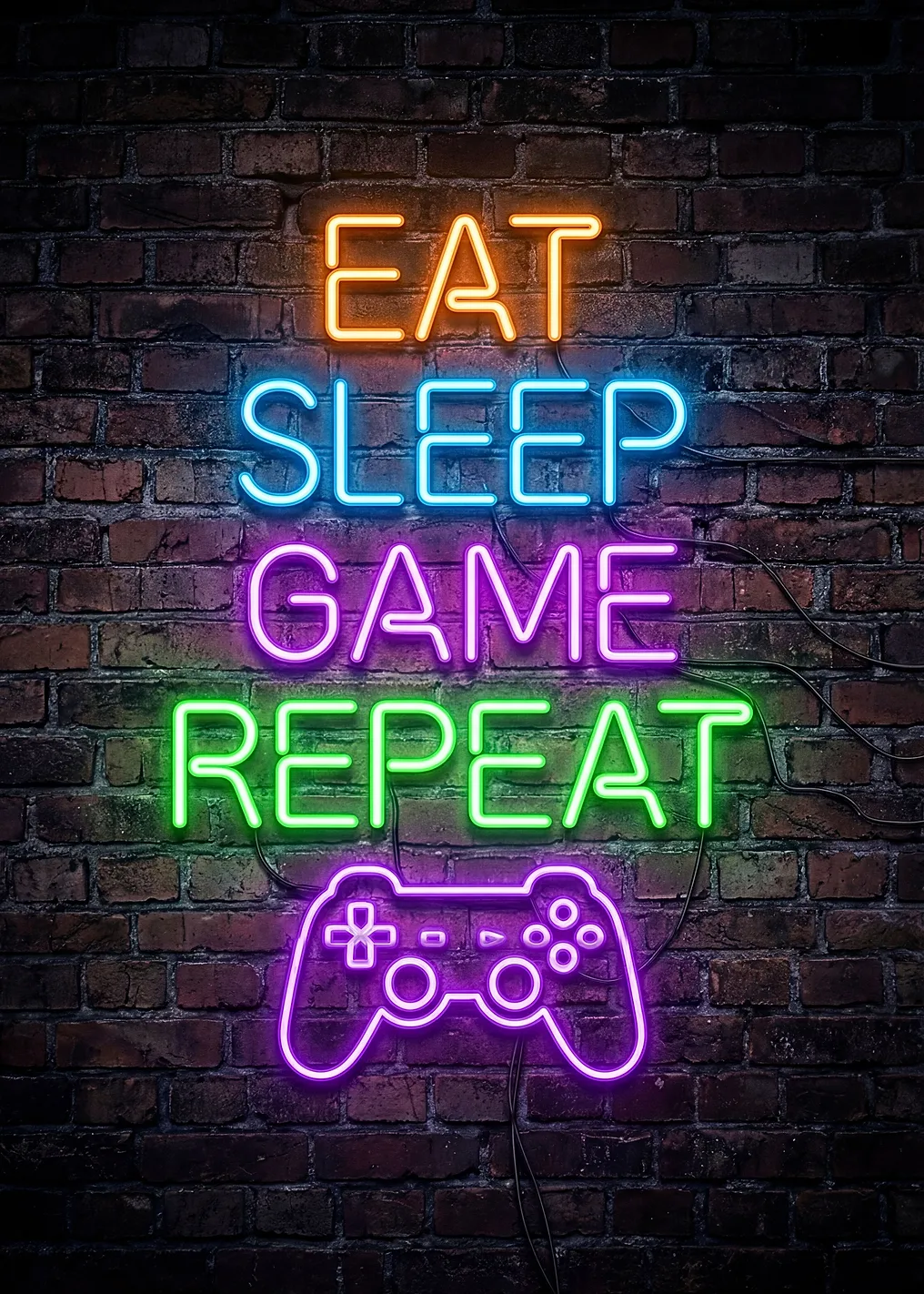 Ешь, спи, игра повторяй неоновую вывеску 3