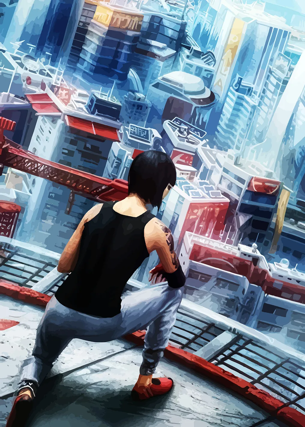 Женщина-бегун с видом на футуристический город
