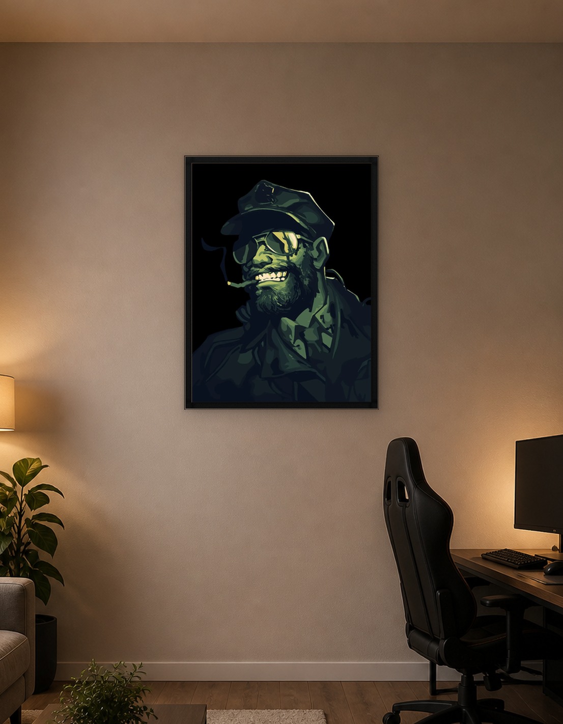 Green Man in Military Hat Smoking