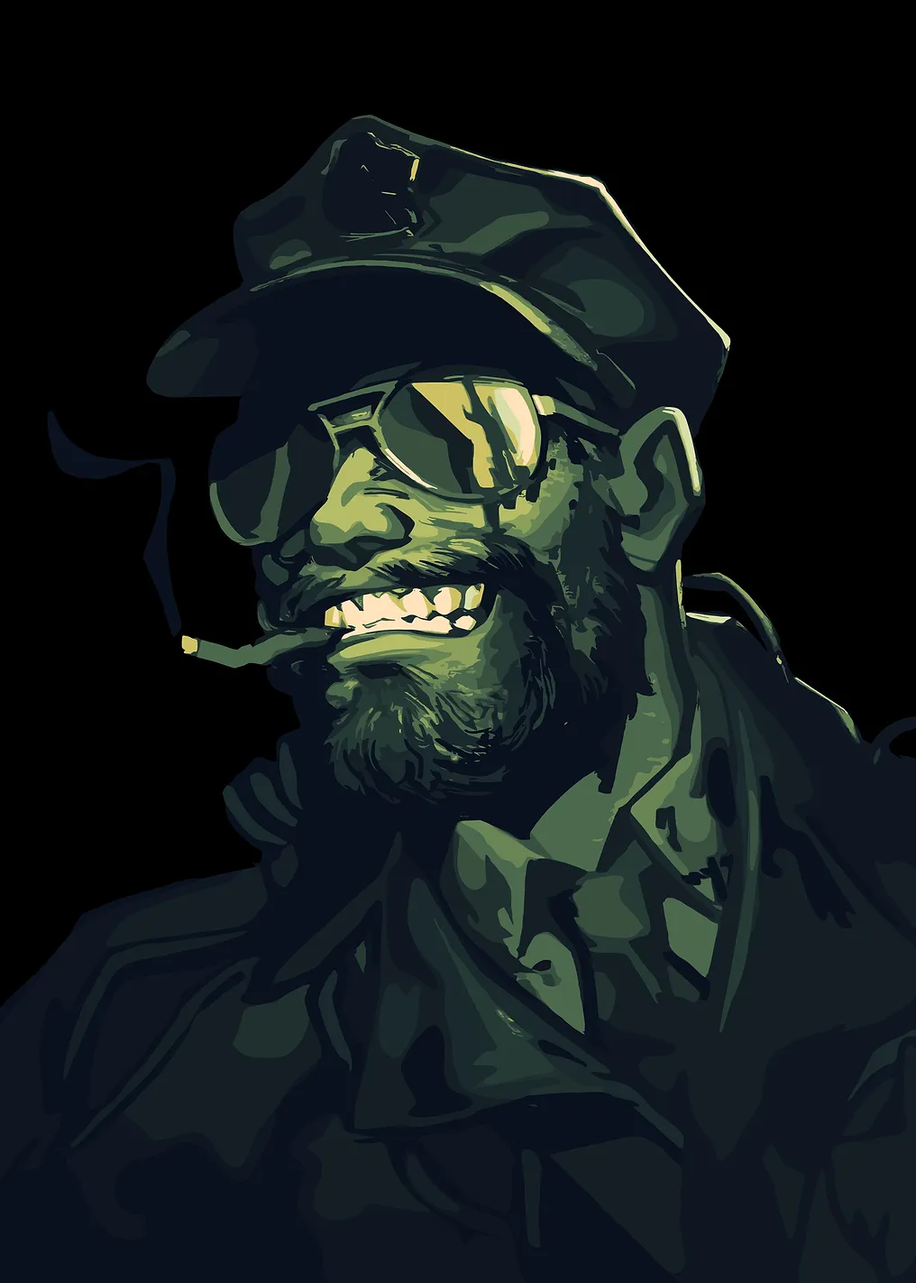 Green Man in Military Hat Smoking