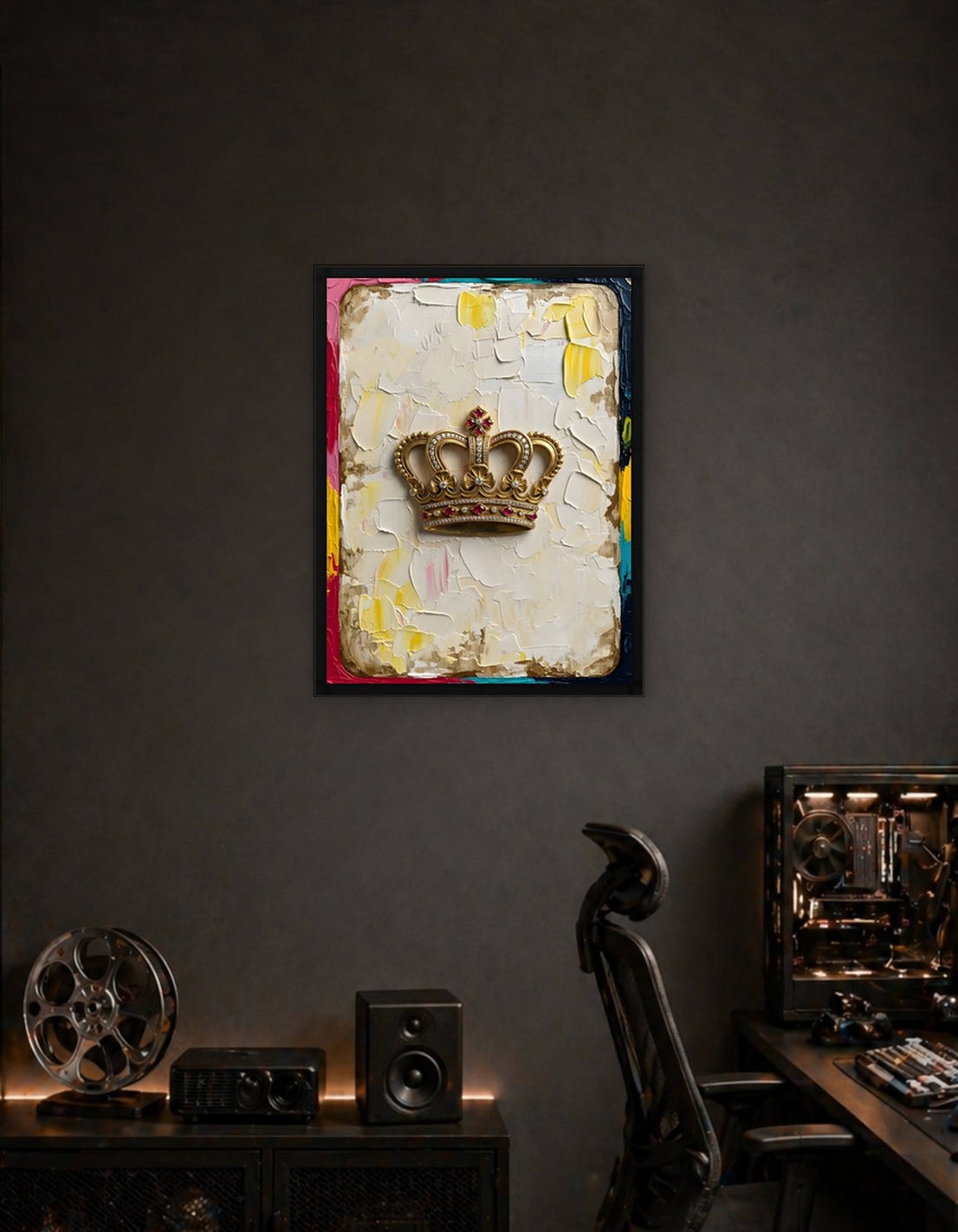 Golden Crown with Jewels on Textured Painting