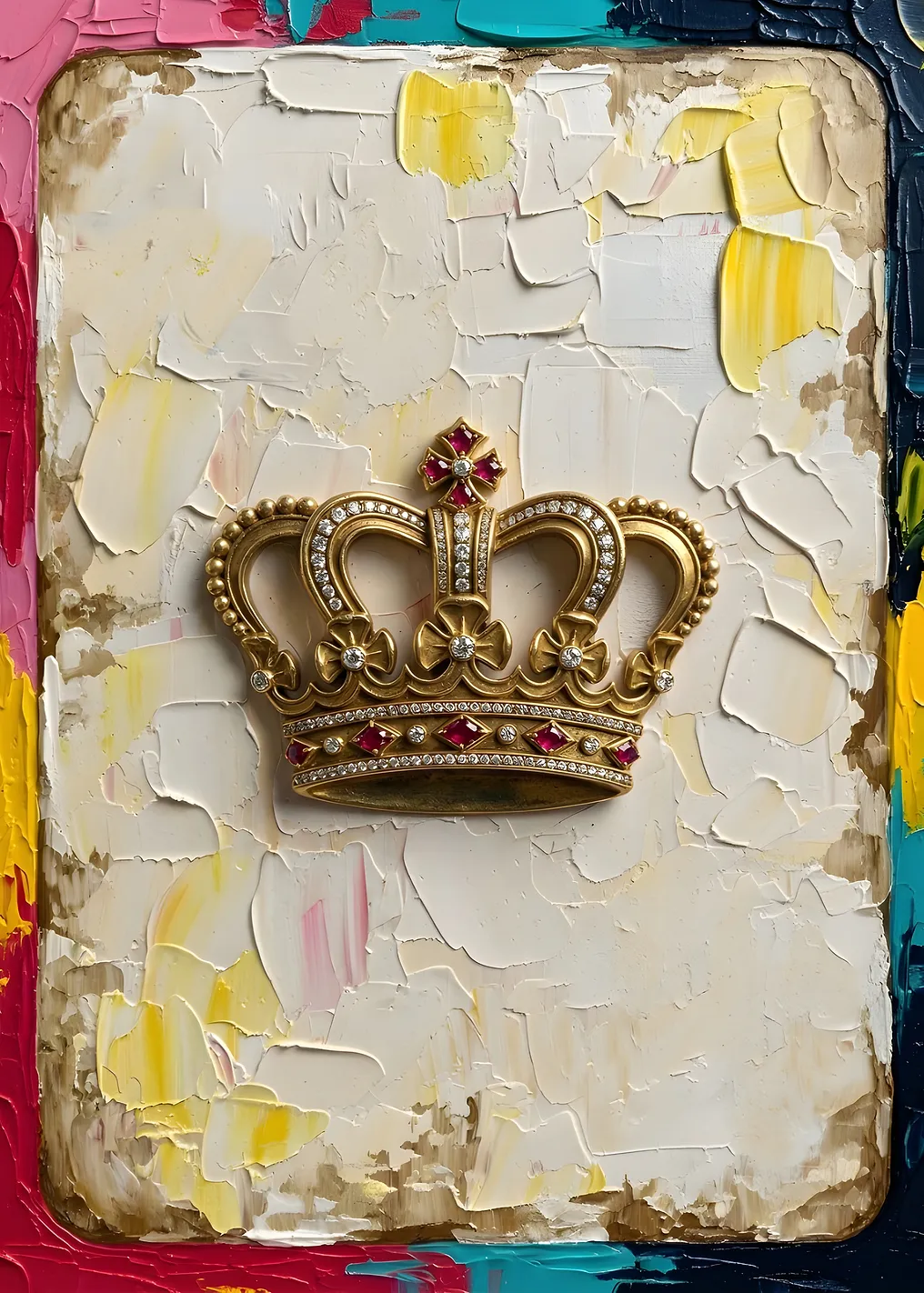 Golden Crown with Jewels on Textured Painting