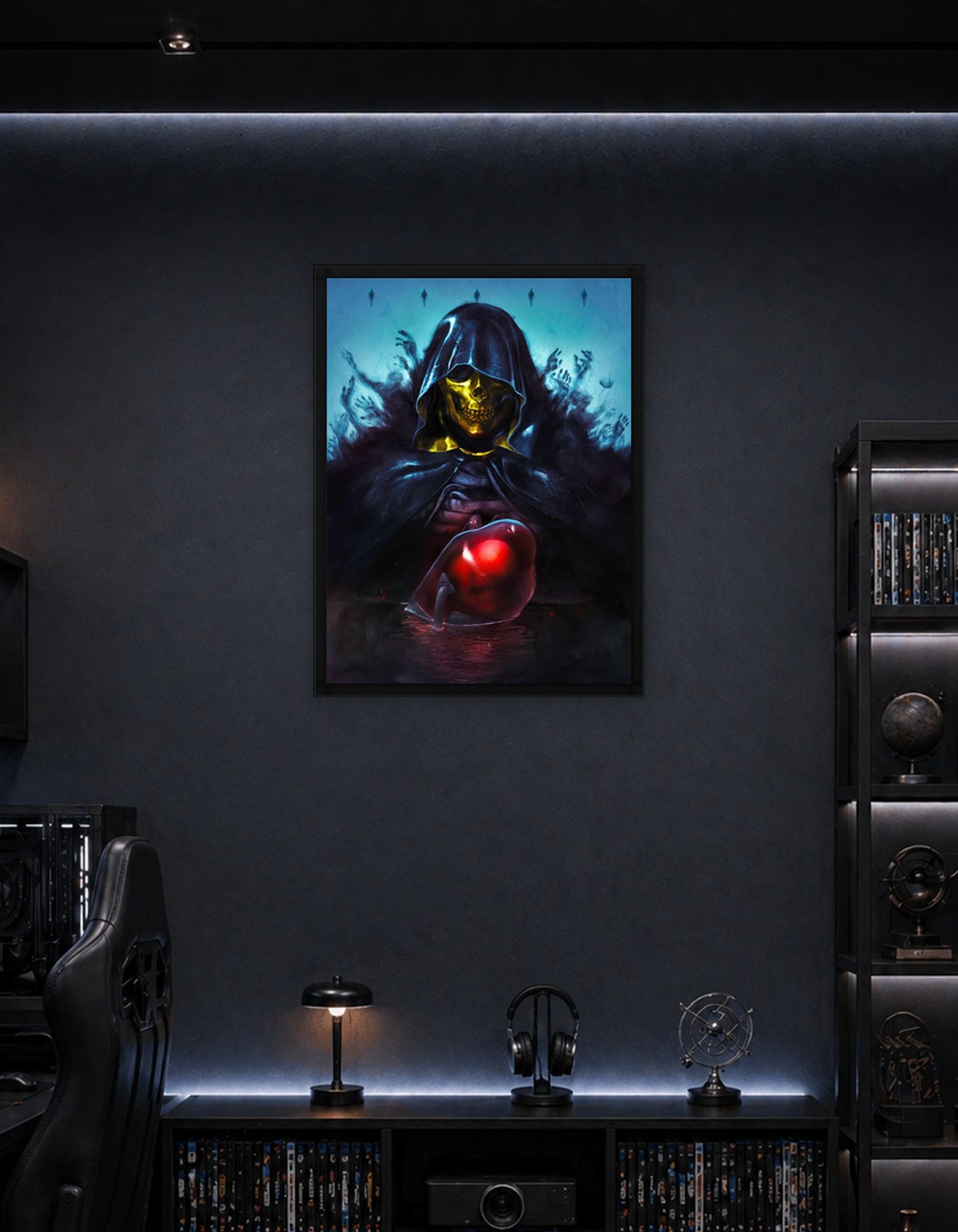 Golden Skull Grim Reaper Holding Red Orb