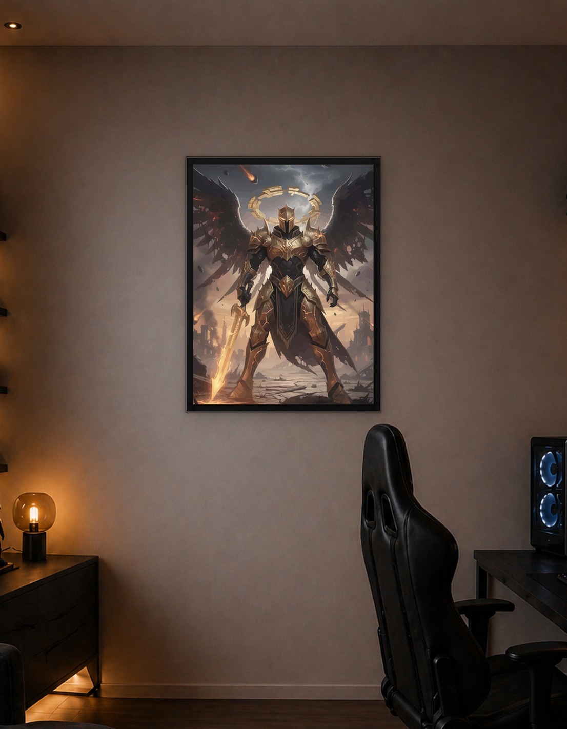 Golden Angel Warrior with Flaming Sword