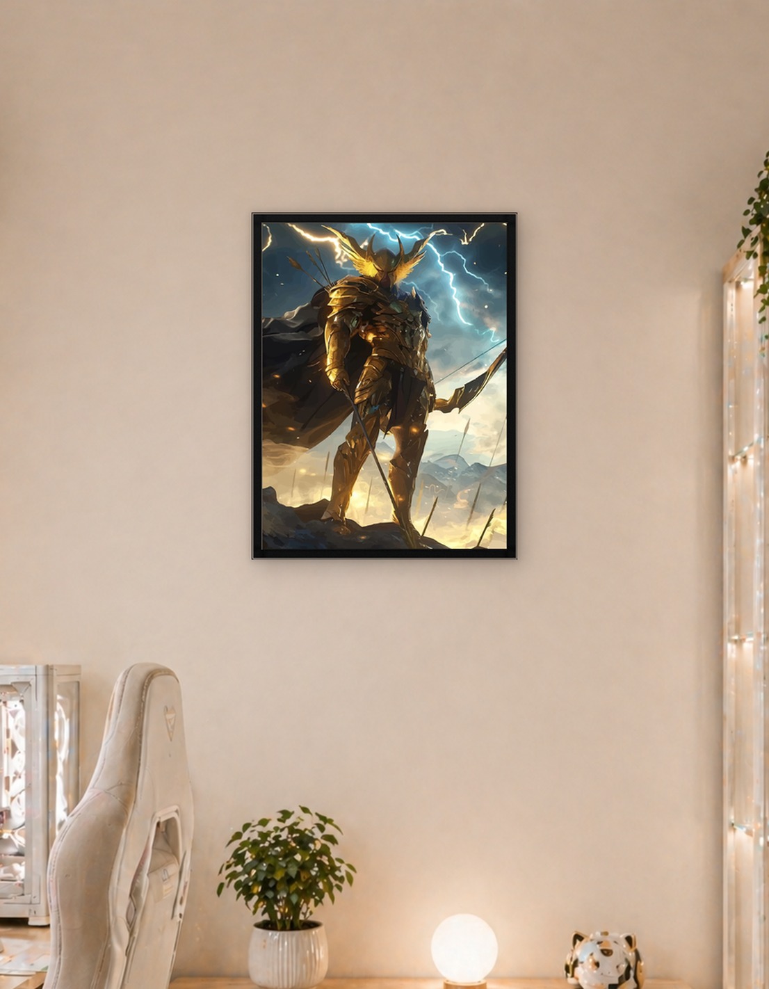 Golden Warrior with Bow and Lightning