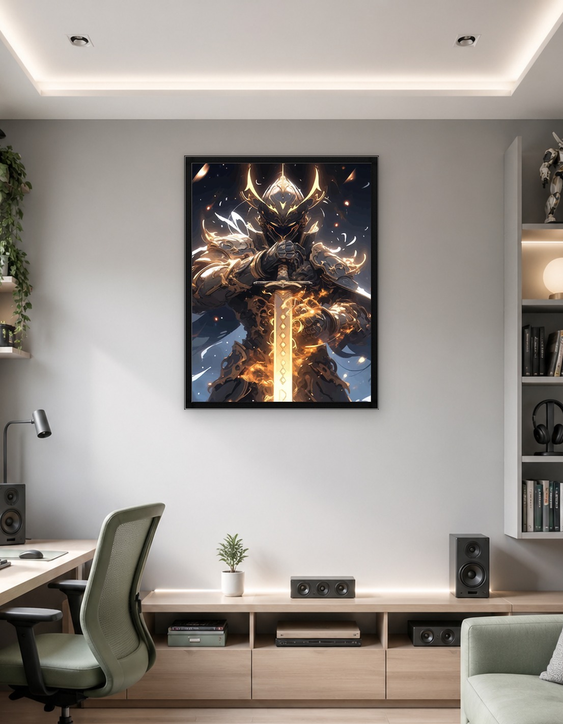 Golden Knight with Fiery Sword