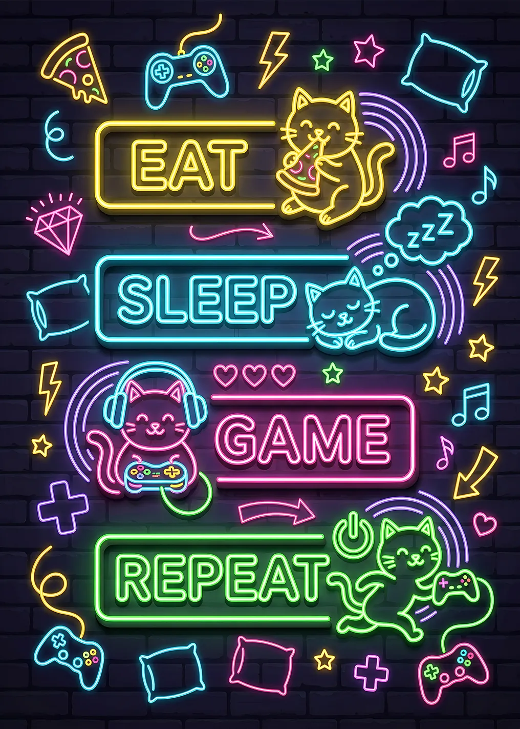 Игра «Ешь, спи» Повторяй игру «Неоновые кошки»