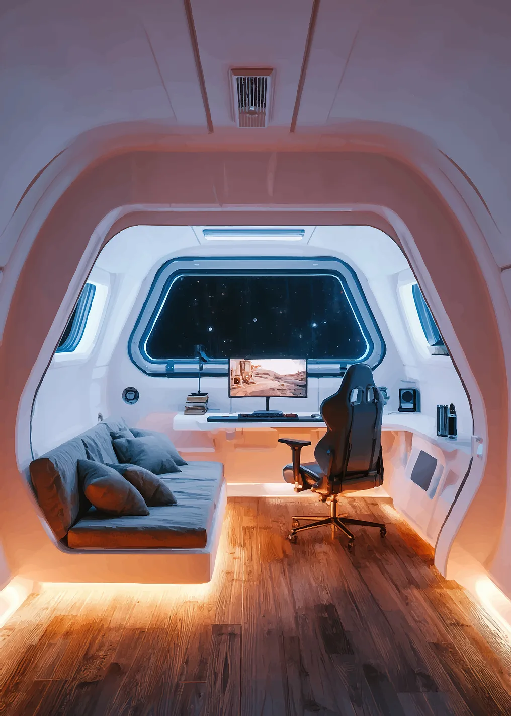 Futuristic Space Station Gaming Room