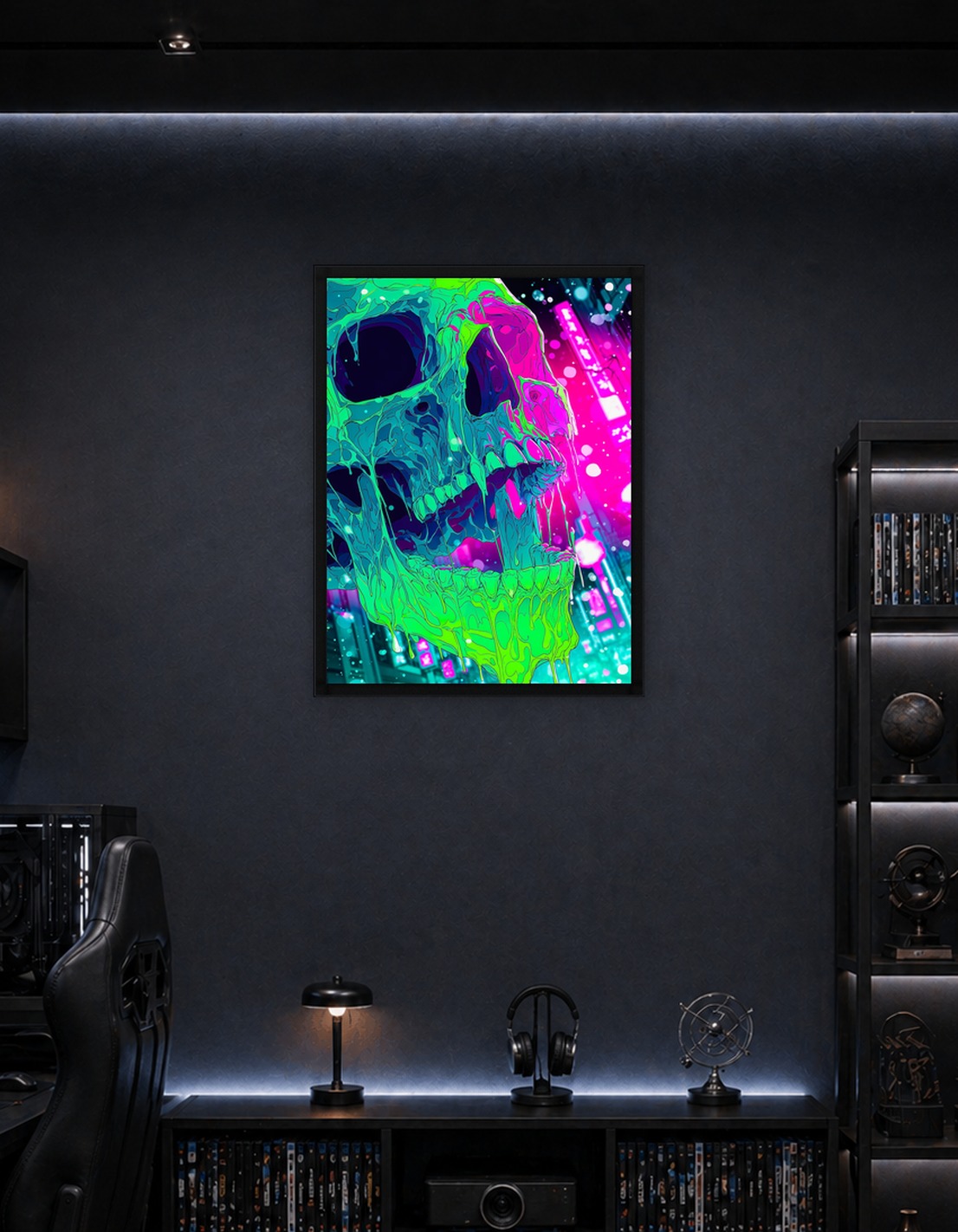 Dripping Neon Green Skull Portrait