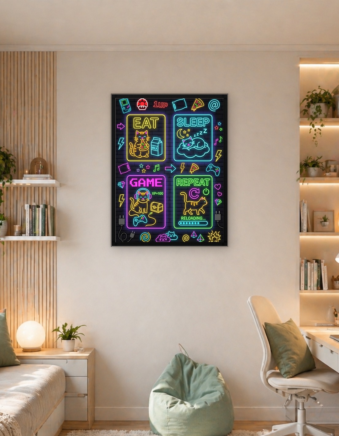Gamer Cats in Neon Lights Gaming
