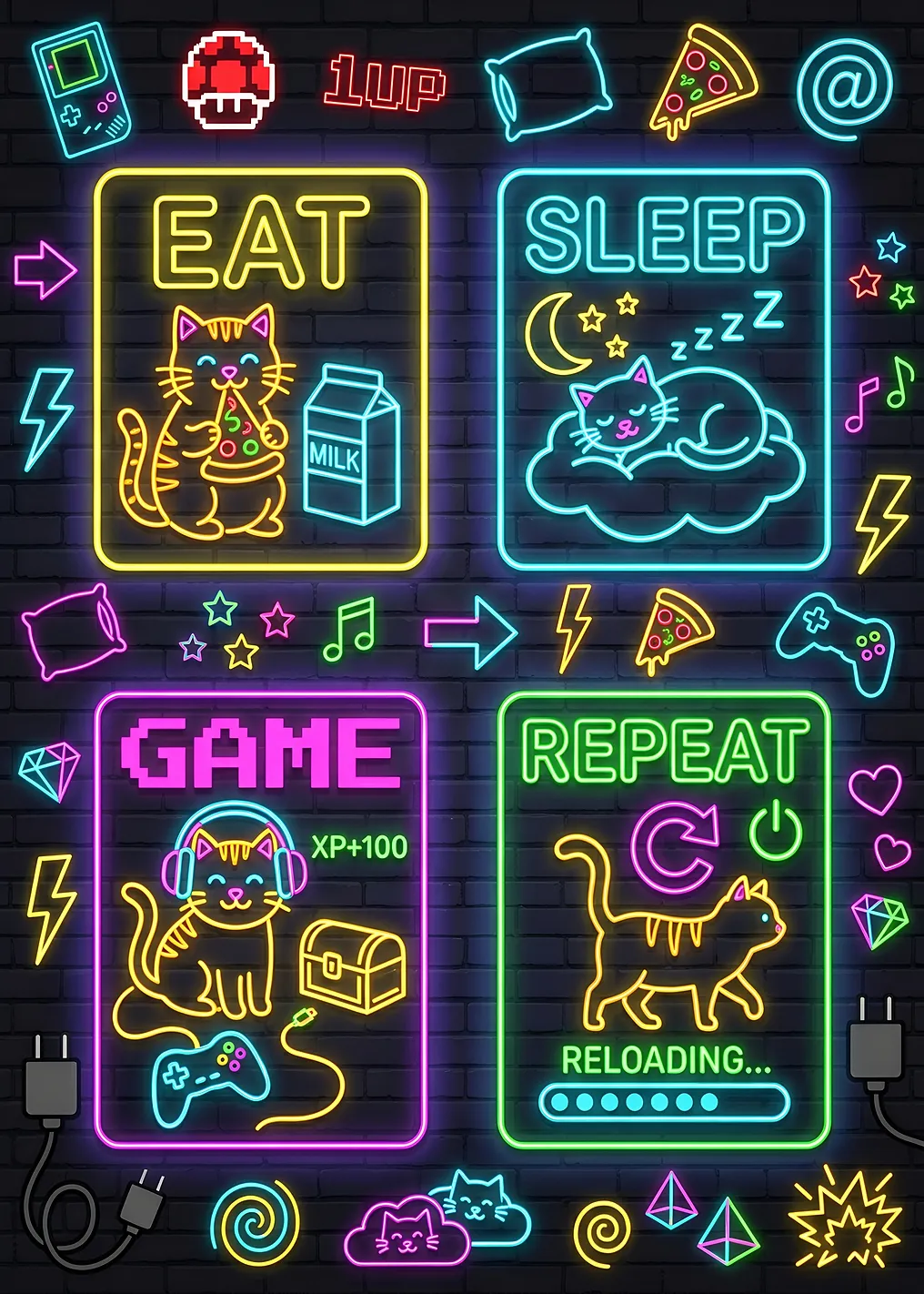 Gamer Cats in Neon Lights Gaming