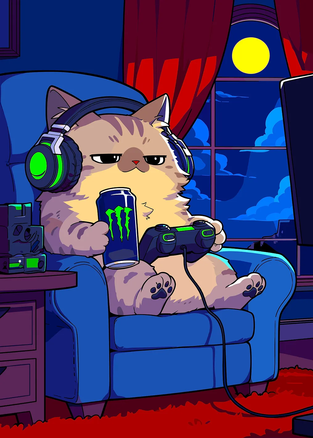 Gamer Cat with Energy Drink