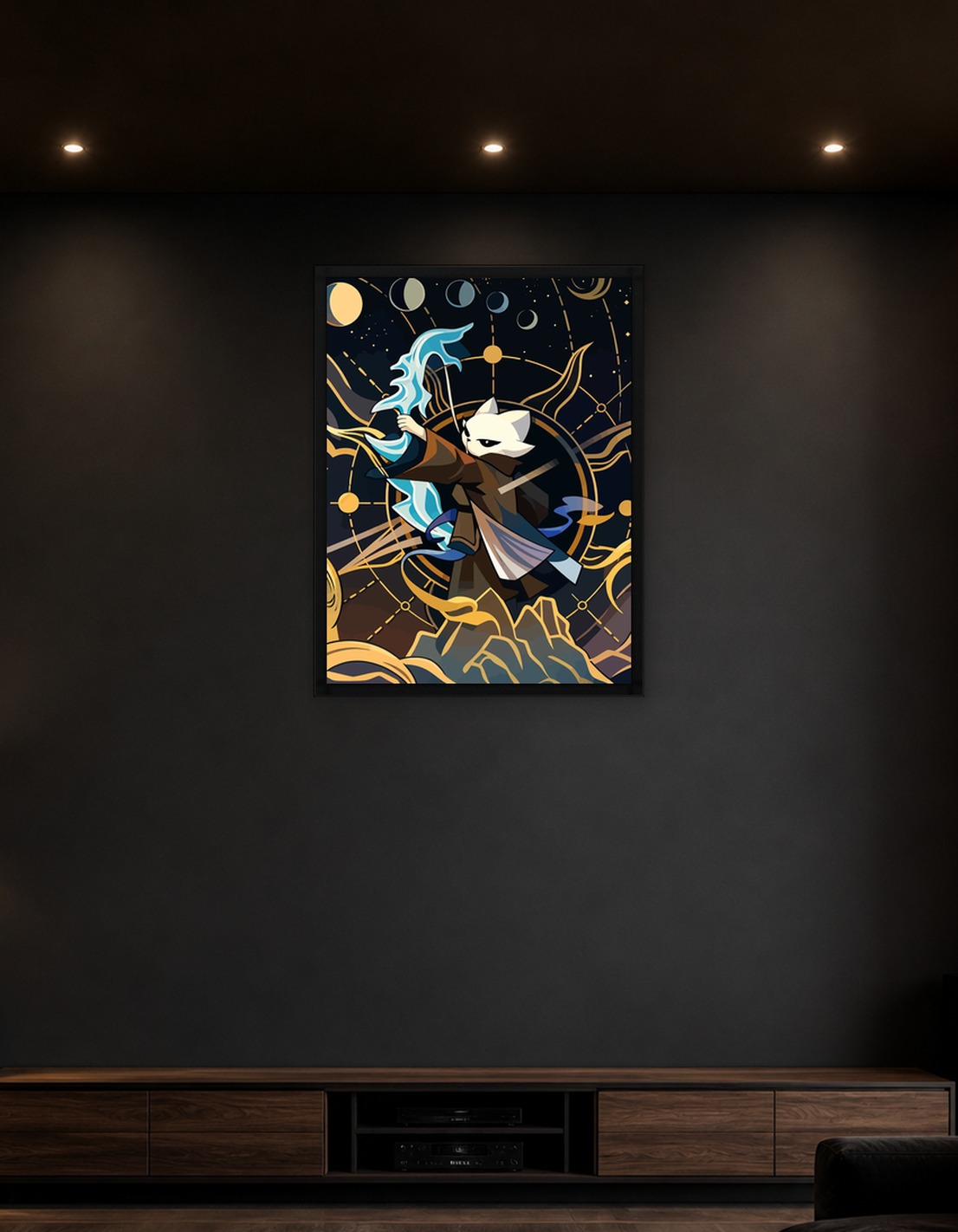 Feline Archer in Cosmic Setting