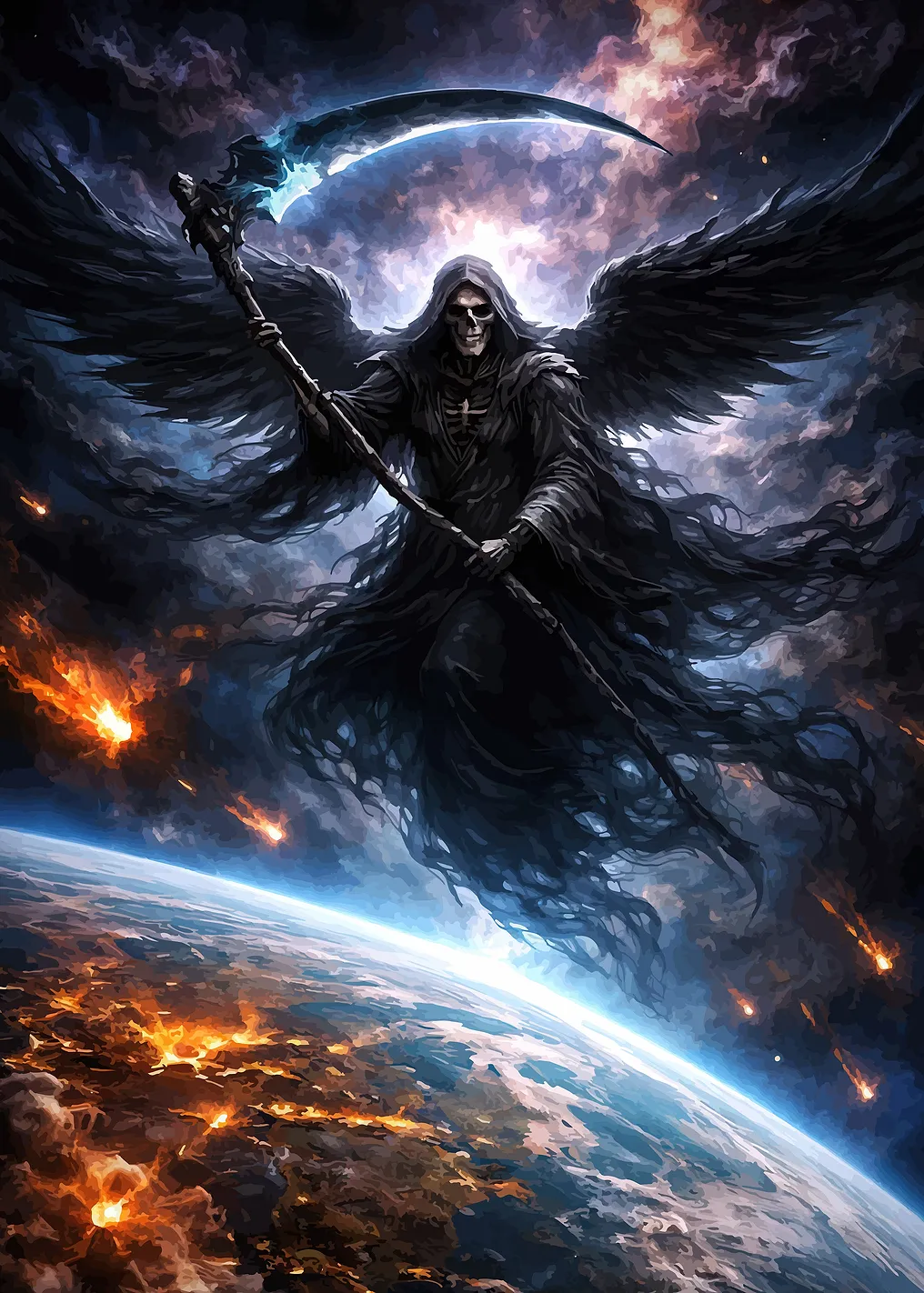 Grim Reaper over a burning Earth