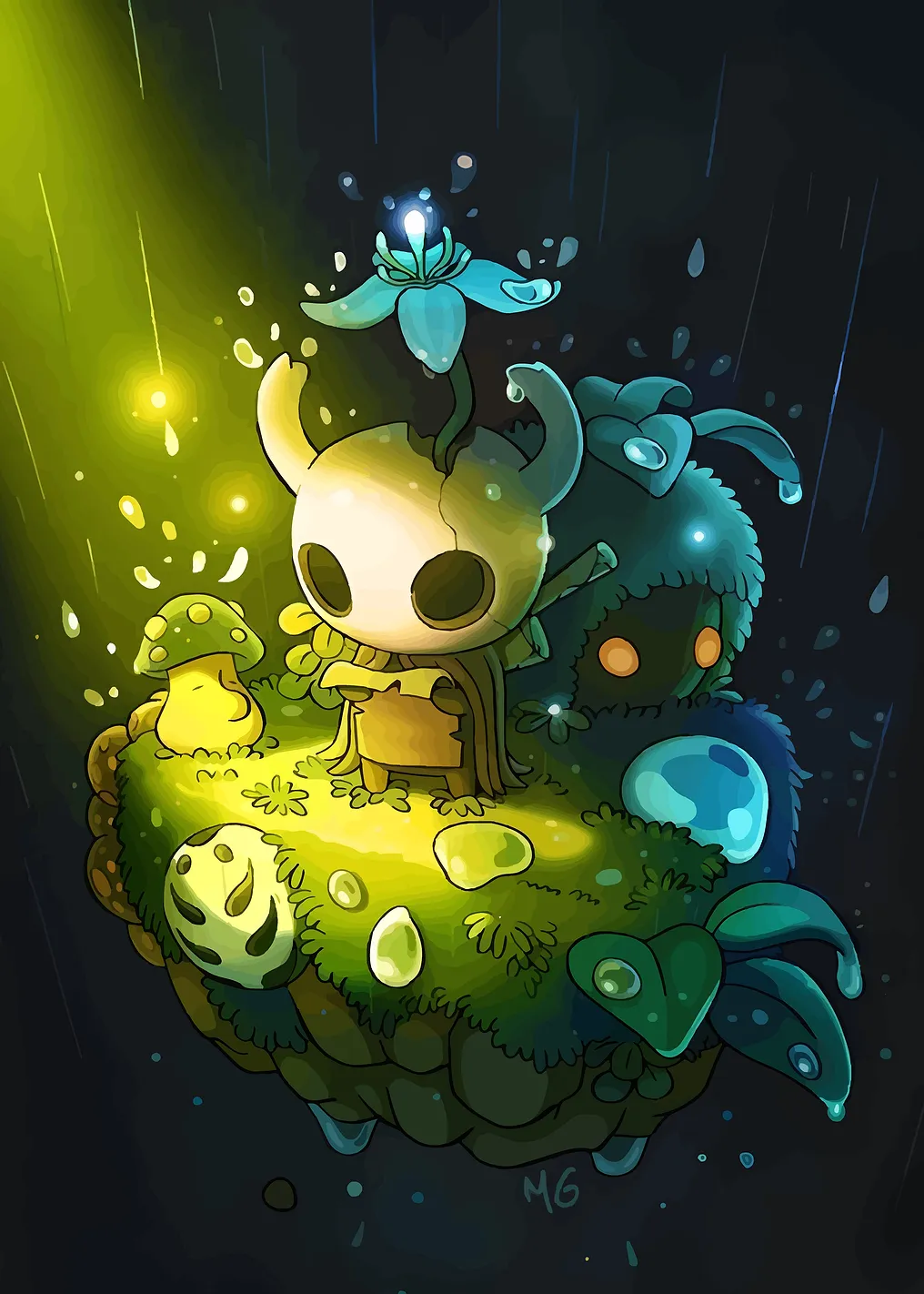 Hollow Knight Characters in Rainy Forest