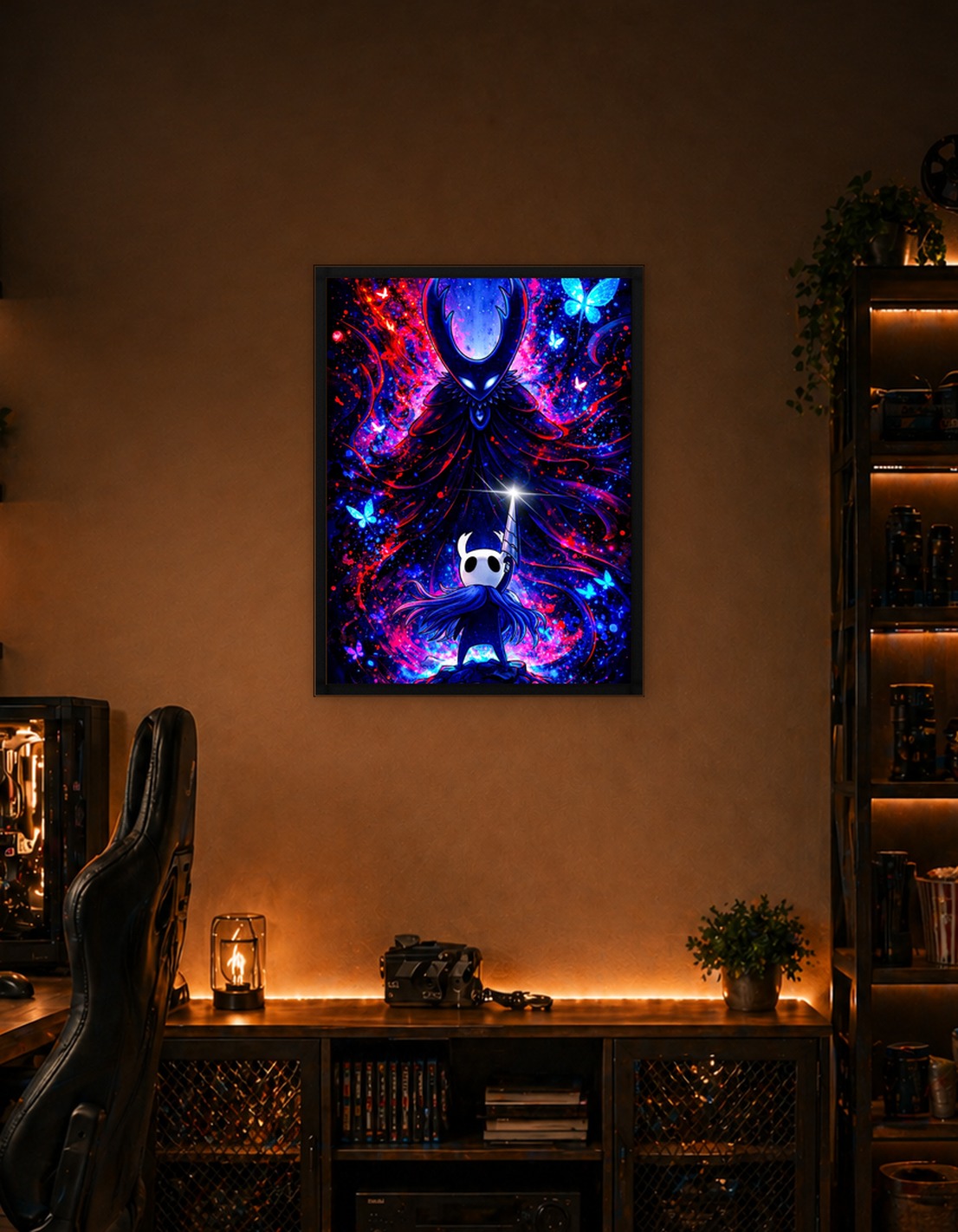 Hollow Knight Characters in Cosmic Background