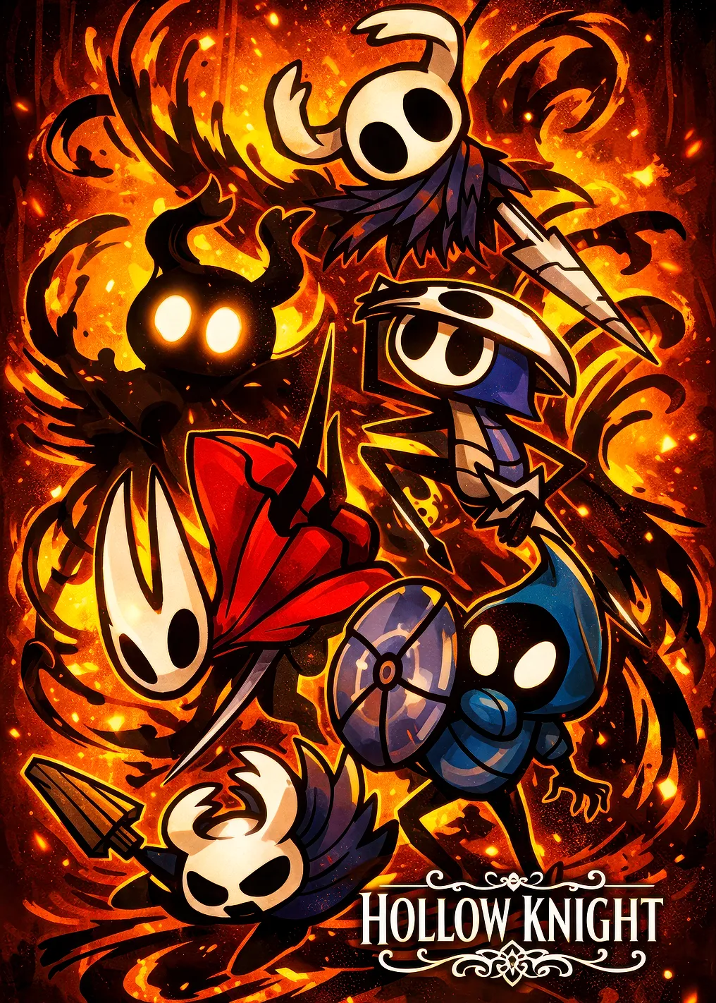Hollow Knight Characters and Logo