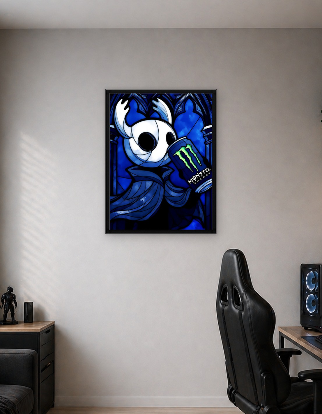 Hollow Knight drinking Monster Energy