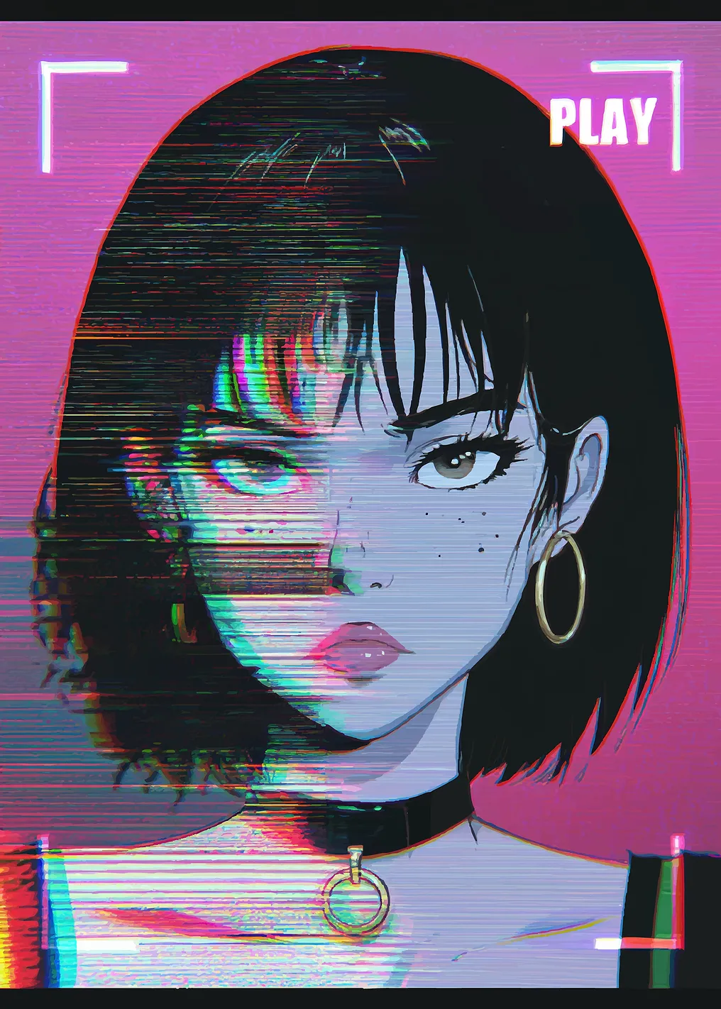 Glitch Anime Girl Portrait