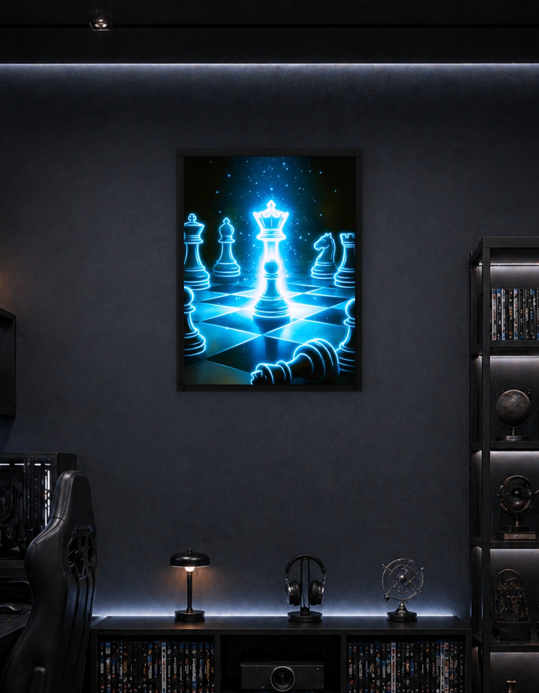 Glowing Chess Pieces on a Board