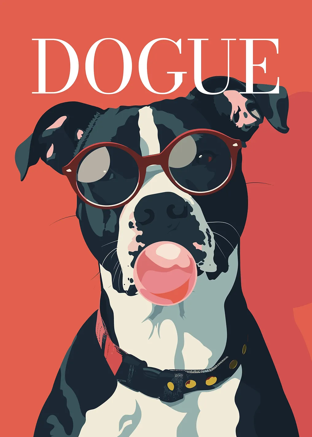 Dog Wearing Glasses Chewing Bubble Gum