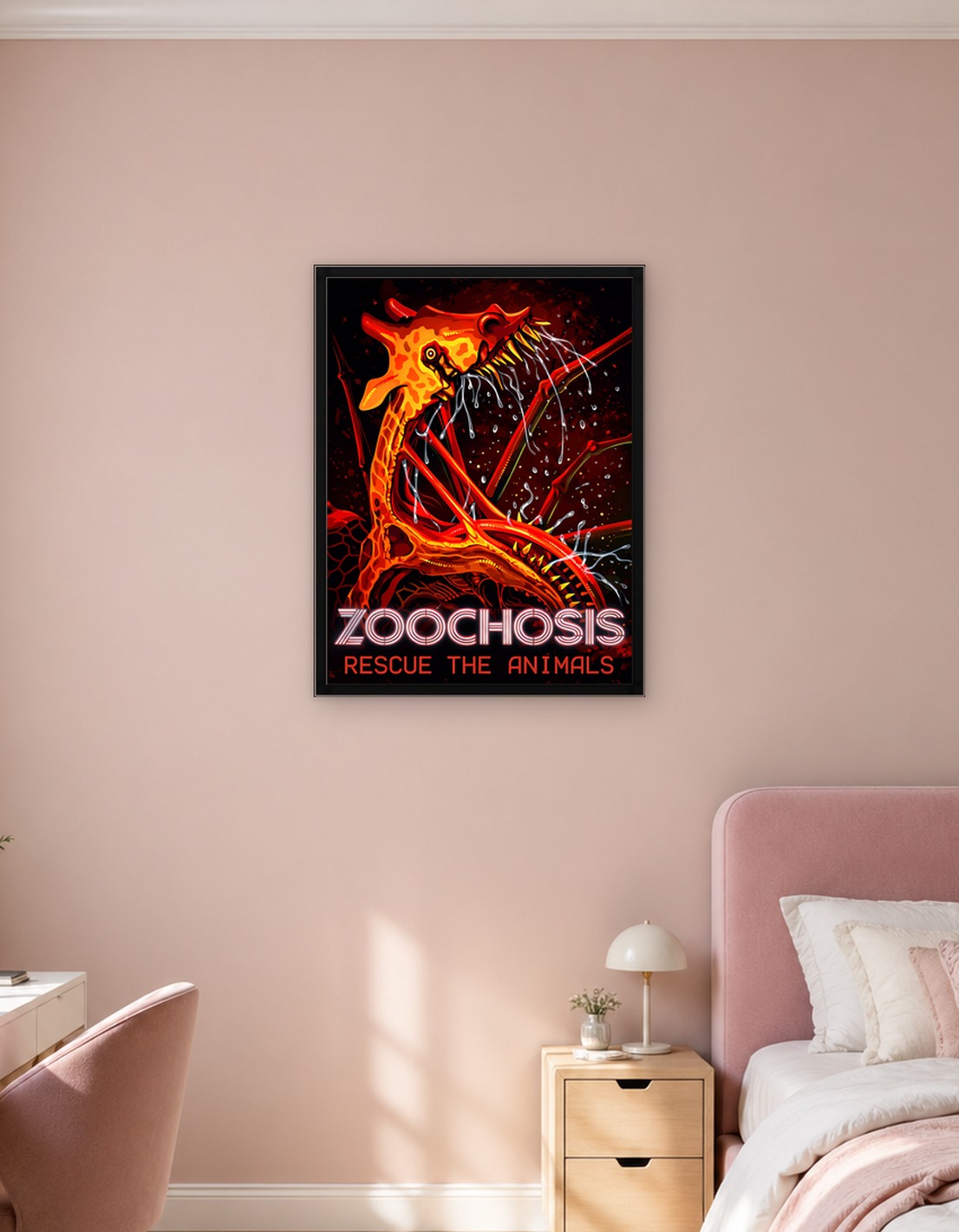 Horror Giraffe Creature with Text