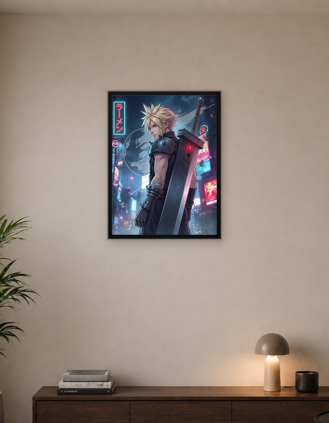 Final Fantasy VII Cloud Strife in a Neon City