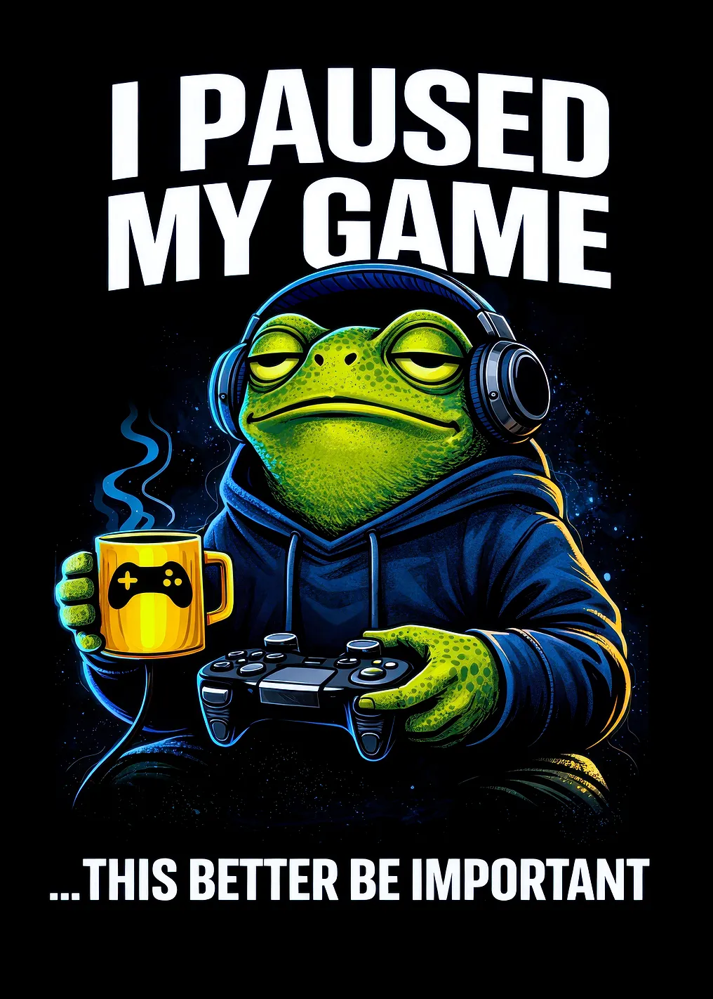 Frog Gamer Pauses Game for Coffee