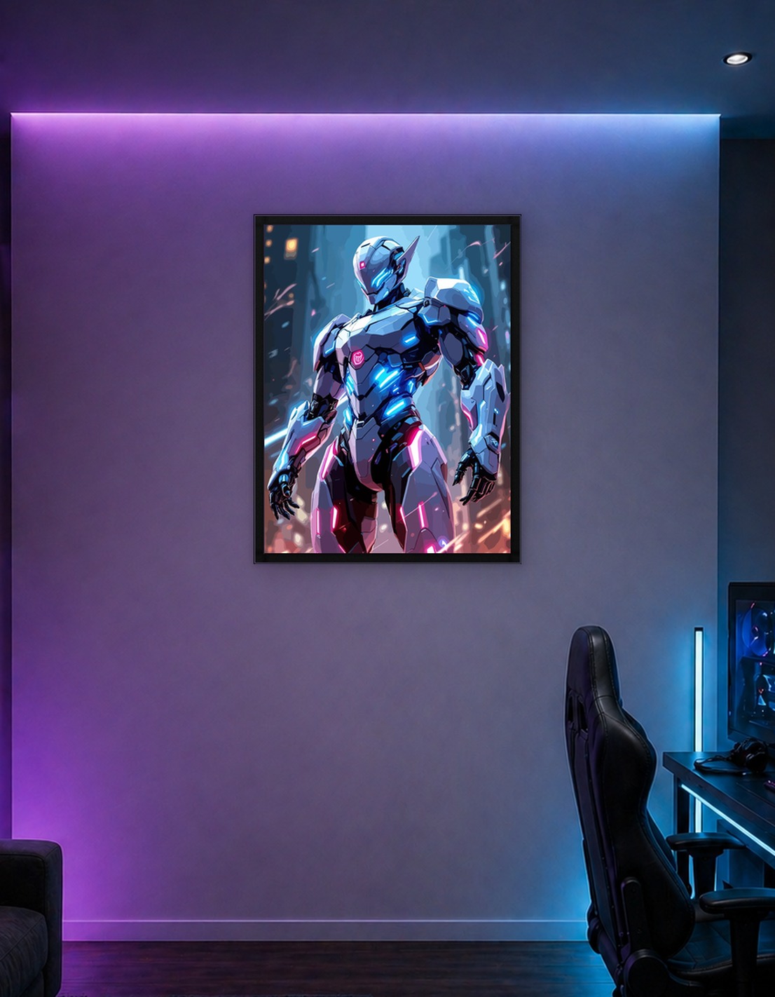 Futuristic Robot in Neon City