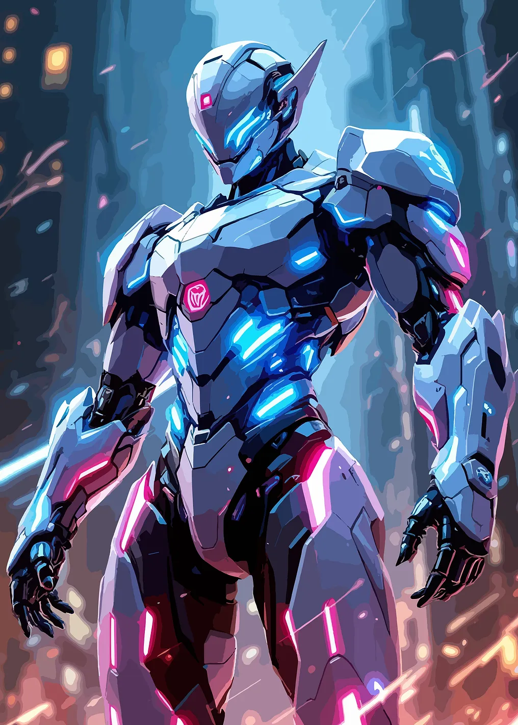 Futuristic Robot in Neon City
